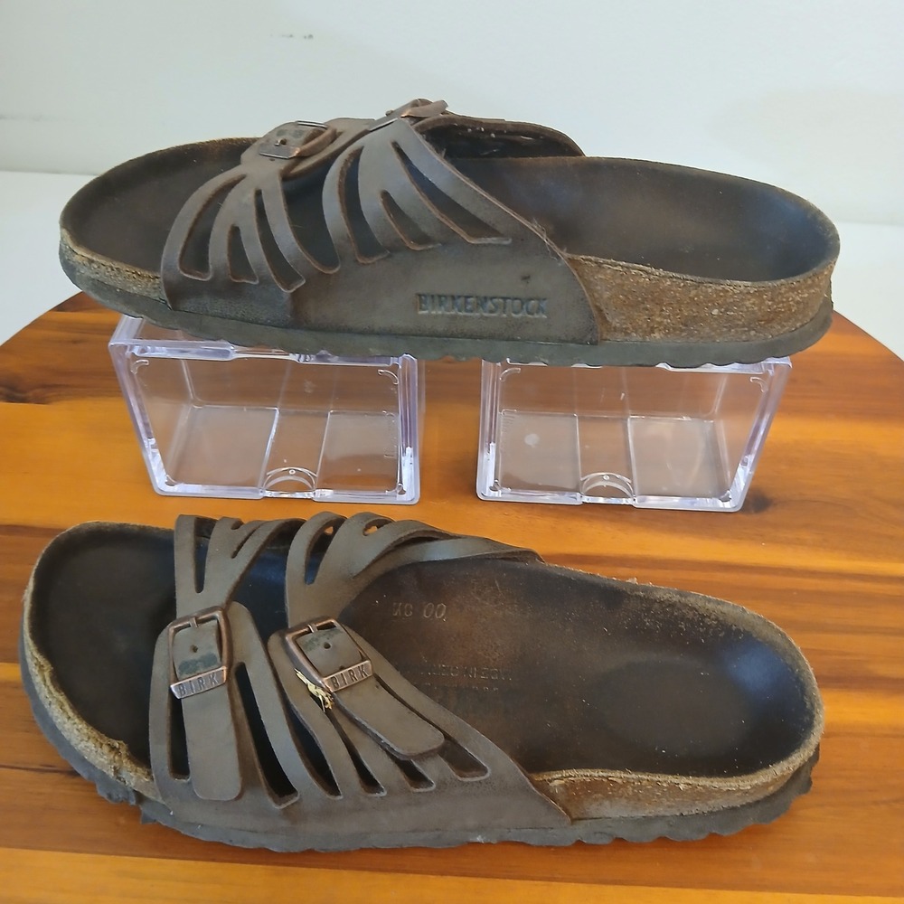 Birkenstock Granada Sandals Womens 37 Brown Leather Strappy Buckle Slides